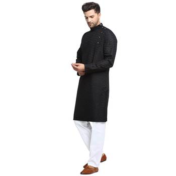 Treemoda Men Embroidered Cotton Chikankari Black kurta-pajama 2
