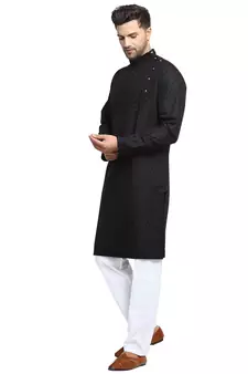 Treemoda Men Embroidered Cotton Chikankari Black kurta-pajama