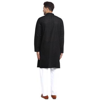 Treemoda Men Embroidered Cotton Chikankari Black kurta-pajama 4