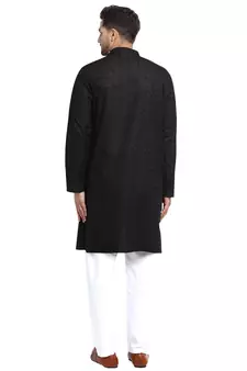 Treemoda Men Embroidered Cotton Chikankari Black kurta-pajama