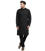 Treemoda Men Embroidered Cotton Chikankari Black kurta-pajama
