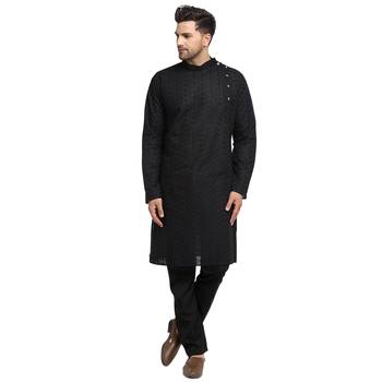 Treemoda Men Embroidered Cotton Chikankari Black kurta-pajama 2