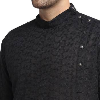 Treemoda Men Embroidered Cotton Chikankari Black kurta-pajama 3