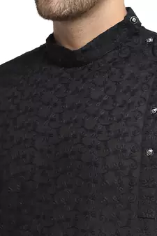 Treemoda Men Embroidered Cotton Chikankari Black kurta-pajama