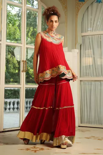 Dilruba Crimson Bejewelled Gotapatti Tunic Set