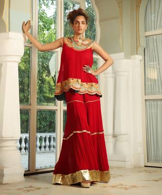Dilruba Crimson Bejewelled Gotapatti Tunic Set 4