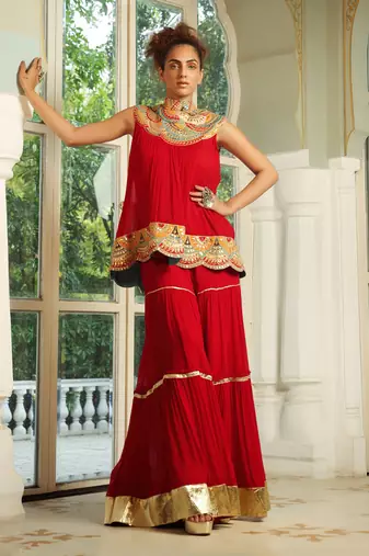 Dilruba Crimson Bejewelled Gotapatti Tunic Set