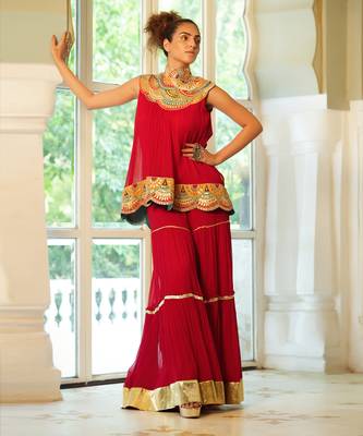 Dilruba Crimson Bejewelled Gotapatti Tunic Set 5
