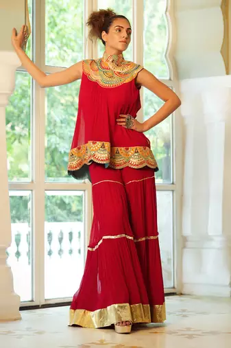 Dilruba Crimson Bejewelled Gotapatti Tunic Set
