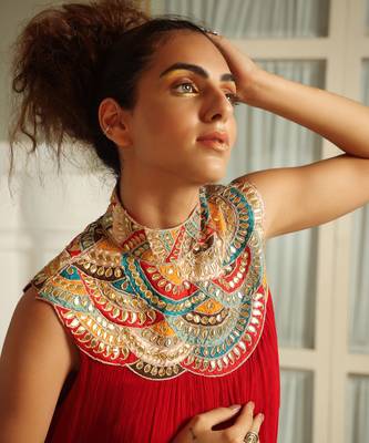 Dilruba Crimson Bejewelled Gotapatti Tunic Set 6