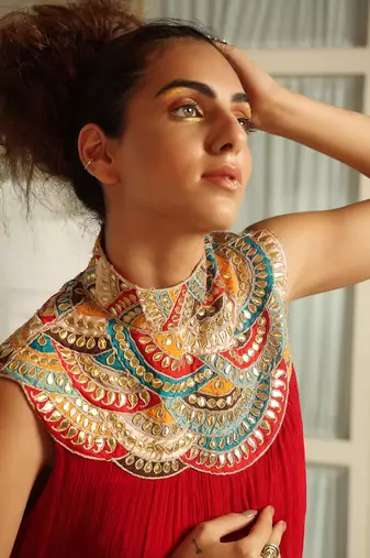 Dilruba Crimson Bejewelled Gotapatti Tunic Set