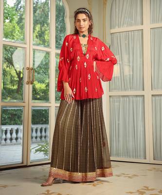 Romantic Red Gota Patti Kimono With Sharara Set 2