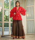 Romantic Red Gota Patti Kimono With Sharara Set