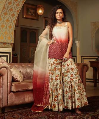 Dilruba Ivored Ombre Kurta Sharara Set 5