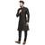 Black plain brocade silk kurta with churidar pajama by treemoda