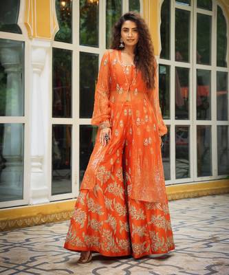 Dilruba Narangi Gota Patti Sharara, Top,Jacket & Dupatta Set 2