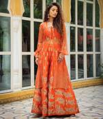 Dilruba Narangi Gota Patti Sharara, Top,Jacket & Dupatta Set