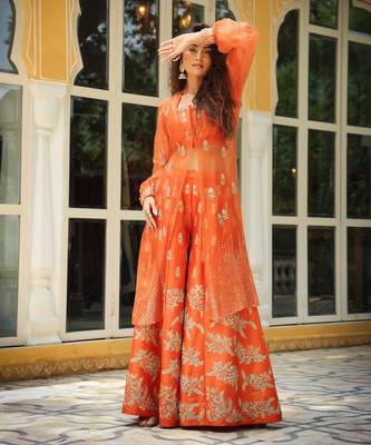 Dilruba Narangi Gota Patti Sharara, Top,Jacket & Dupatta Set 3