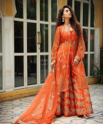 Dilruba Narangi Gota Patti Sharara, Top,Jacket & Dupatta Set 5