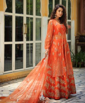 Dilruba Narangi Gota Patti Sharara, Top,Jacket & Dupatta Set 6