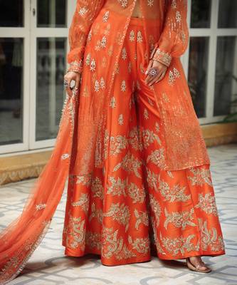 Dilruba Narangi Gota Patti Sharara, Top,Jacket & Dupatta Set 7