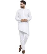 White plain cotton kurta with aligarh pajama by treemoda