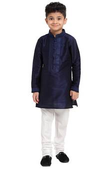 Blue printed pure brocade silk boys-kurta-pyjama by Treemoda