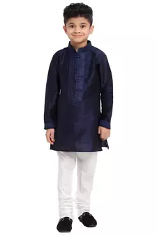 Blue printed pure brocade silk boys-kurta-pyjama by Treemoda
