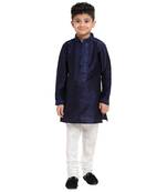 Blue printed pure brocade silk boys-kurta-pyjama by Treemoda