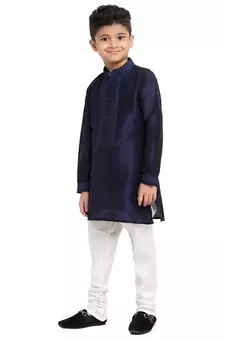Blue printed pure brocade silk boys-kurta-pyjama by Treemoda