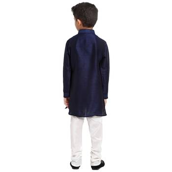 Blue printed pure brocade silk boys-kurta-pyjama by Treemoda 3