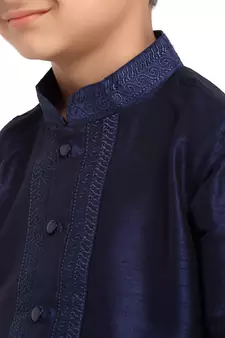 Blue printed pure brocade silk boys-kurta-pyjama by Treemoda