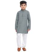 Grey embroidered cotton boys-kurta-pyjama by Treemoda