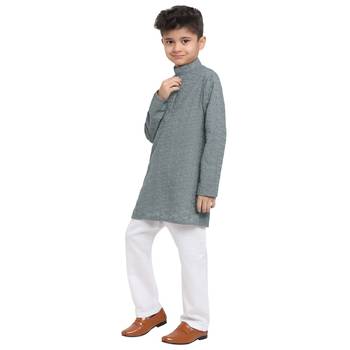 Grey embroidered cotton boys-kurta-pyjama by Treemoda 2