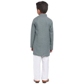 Grey embroidered cotton boys-kurta-pyjama by Treemoda 3