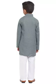 Grey embroidered cotton boys-kurta-pyjama by Treemoda