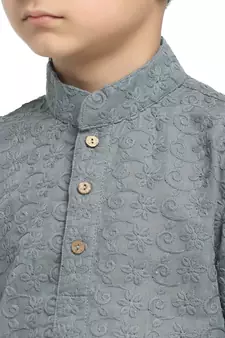Grey embroidered cotton boys-kurta-pyjama by Treemoda