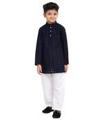 Blue embroidered cotton boys-kurta-pyjama by Treemoda