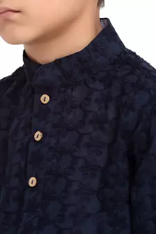Blue embroidered cotton boys-kurta-pyjama by Treemoda