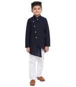 Blue embroidered cotton boys-kurta-pyjama by Treemoda