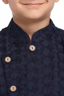 Blue embroidered cotton boys-kurta-pyjama by Treemoda