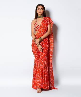 Red Paprika Date Saree 1