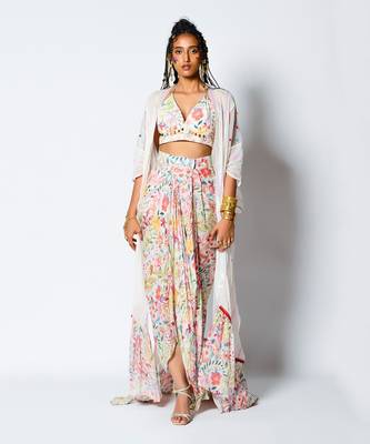 Ivory Frost Drape Boho Lehenga Set 1