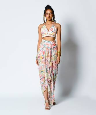 Ivory Frost Drape Boho Lehenga Set 3