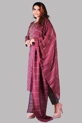 Light Maroon Colour Muslin Embroidered With Mill Printed Designer Suits 4