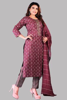 Light Maroon Colour Muslin Embroidered With Mill Printed Designer Suits 5