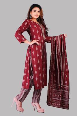 Red Colour Muslin Embroidered With Mill Printed Designer Suits 5