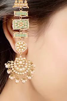 Enamel Kundan and Pearl Work Chandbali Earrings 