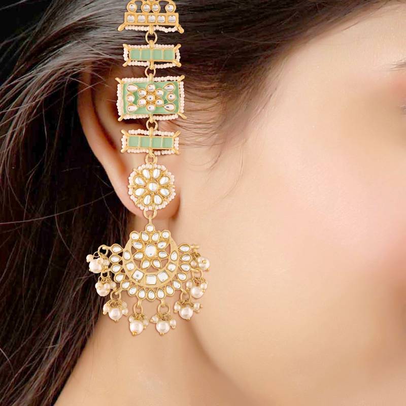 Enamel Kundan and Pearl Work Chandbali Earrings 