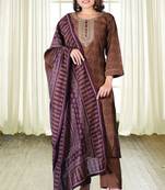 Mustard Colour Muslin Embroidered With Mill Printed Designer Suits